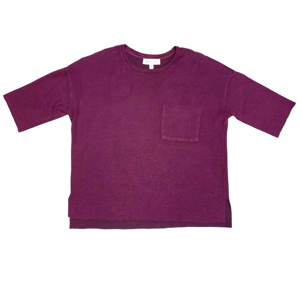 Philosophy Short Sleeve Soft Cozy Pullover Sweater Lightweight Maroon Oversized